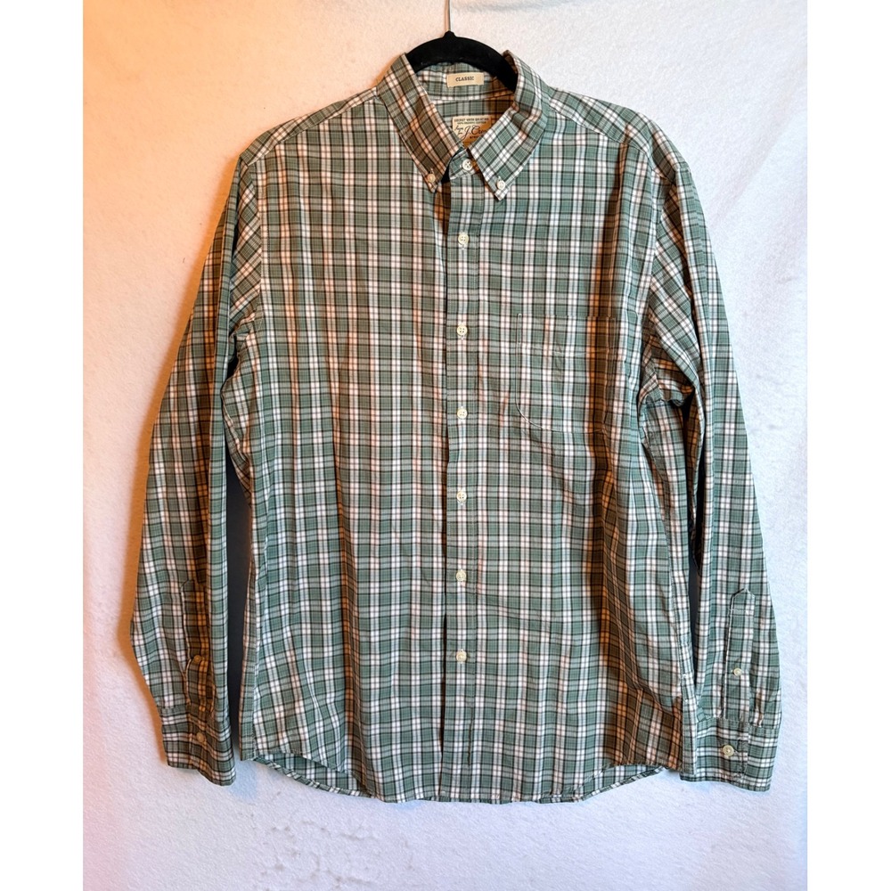 J.Crew Secret Wash Organic‎ Cotton Stretch Plaid Button Down Shirt Green Mens M